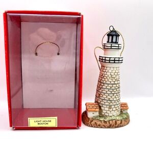 1994 Kiftan Boston Lighthouse Ornament 01434 Ceramic Gift Box